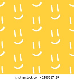Abstract doodle seamless pattern with smile emoji. Vector simple fabric print template with hand drawn face symbol. Trendy yellow background for kids.