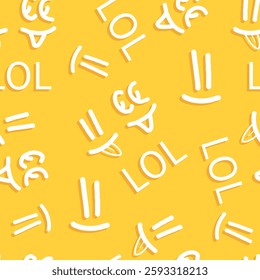 Abstract doodle seamless pattern with smile emoji. Vector simple fabric print template with hand drawn face symbol. Trendy yellow background for kids.