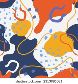 Abstrakte doodle nahtlose Muster. handgezeichnet, verschiedene Punkte, Flecken und Linien Formen Vektorgrafik Moderne, trendige Illustration für Decken, Gewebe, Tapeten oder Wickelpapier