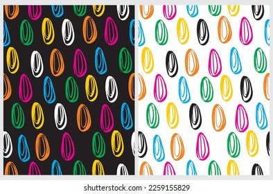 Abstract Doodle Seamless Vector Patterns. Colorful Spots Isolated on a Black and White Background. Simple Cute Freehand Geometric Repeatable Print ideal fo Fabric, Textile. Multicolor Pattern.