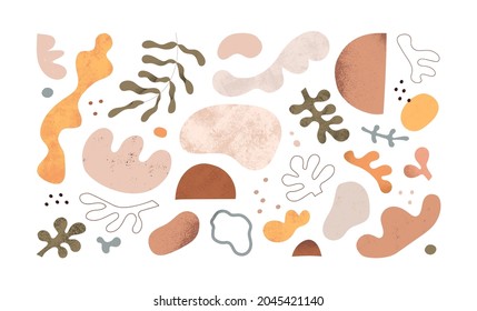 Abstract doodle shapes, blobs, plants and leaf set. Bundle of modern creative geometric design elements. Trendy contemporary simple objects. Flat vector illustration isolated on white background