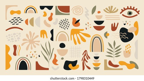 Abstract doodle shapes. Contemporary hand drawn geometric objects trendy design, scribble mega set boho style. Vector illustration.