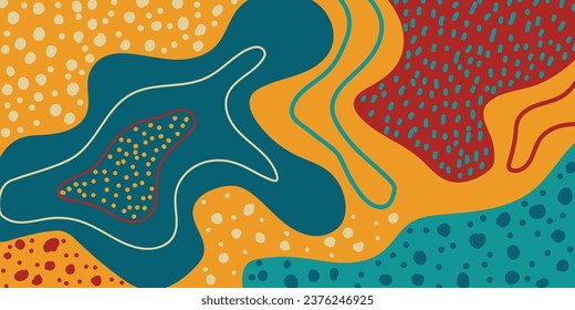Abstract doodle shapes pattern background, colourful organic shapes and colors in vector modern trendy design. Abstract pattern with retro and groovy colors backgrounds for brochure cover, web.