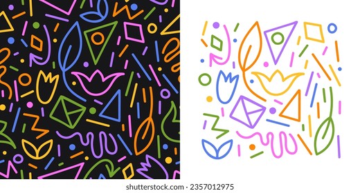 El doodle abstracto forma un patrón sin fisuras. Fondo de la ilustración del vector dibujado a mano. Papel de pared de color creativo orgánico de moda