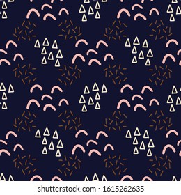 Abstract doodle shapes seamless vector pattern. Kids background. Scribbles pink white blue