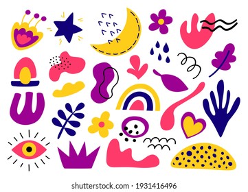 Abstract doodle shapes. Set of hand drawn geometric decorative drops contemporary blob scribbles. Vector illustration