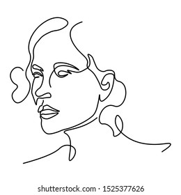 Abstract doodle sketch portrait of female face with head, hair and neck in several continuous lines, stylized art, graphic illustration on white background