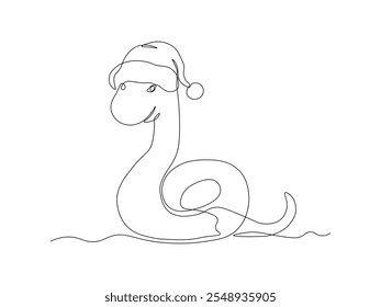 abstract doodle snake in Santa Claus hat, continuous single line art drawing sketch, logo