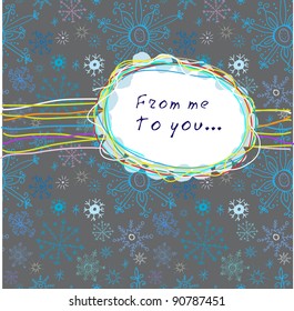 Abstract doodle snowflakes background with a text frame