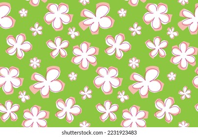 Abstract Doodle Style Florals Seamless Pattern Punchy Vector Style Trendy Fashion Colors Perfect for Allover Fabric Print or Wrapping Paper Bright Green Pastel Pink Tones