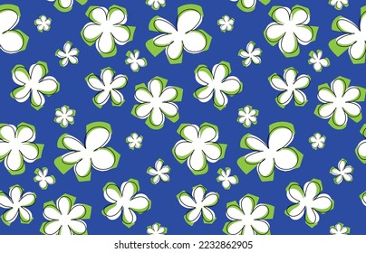 Abstract Doodle Style Florals Seamless Pattern Punchy Vector Style Trendy Fashion Colors Perfect for Allover Fabric Print or Wrapping Paper Royal Blue Green Tones