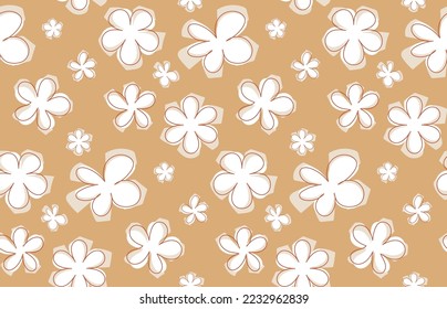 Abstract Doodle Style Florals Seamless Pattern Punchy Vector Style Trendy Fashion Colors Perfect for Allover Fabric Print or Wrapping Paper Sandy Brown Tones