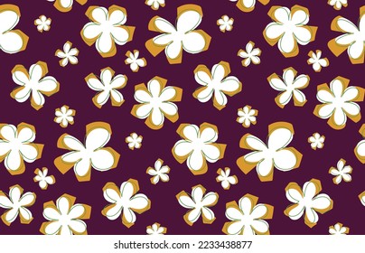 Abstract Doodle Style Florals Seamless Pattern Punchy Vector Style Trendy Fashion Colors Perfect for Allover Fabric Print or Wrapping Paper Dark Purple Mustard Yellow Tones