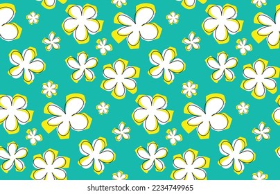 Abstract Doodle Style Florals Seamless Pattern Punchy Vector Style Trendy Fashion Colors Perfect for Allover Fabric Print or Wrapping Paper Tiffany Blue Neon Green Tones