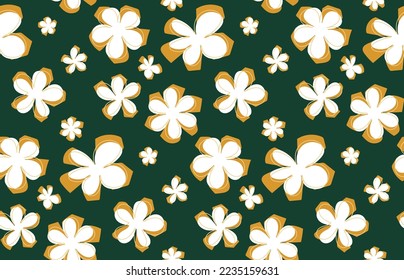 Abstract Doodle Style Florals Seamless Pattern Punchy Vector Style Trendy Fashion Colors Perfect for Allover Fabric Print or Wrapping Paper Dark Green Mustard Yellow Tones
