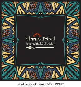 Abstract doodle style frame.Ethnic tribal invitation template.