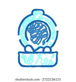 Ilustración de estilo doodle Abstractas que presenta un casco de buceo clásico que encierra un entorno acuático estilizado, que representa la vida marina y el descubrimiento del océano