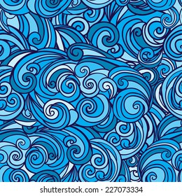 Abstract doodle swirl seamless texture in blue colors
