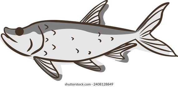 Abstract doodle Tarpon fish sign illustration for decoration on marine life, aquarium, fishing and nautical concept.
