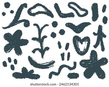 Abstract doodle texture element set. Simple hand drawn pencil sketches. Contemporary ink crayon doodle, vector graphic