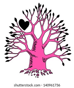 Abstract doodle tree with heart symbol in its branches