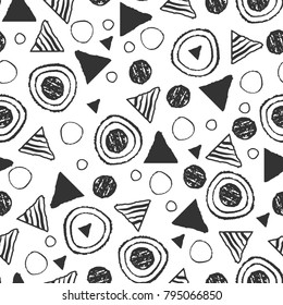 Abstract doodle triangle circles seamless pattern. hand drawn elements