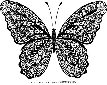 Abstract doodle vector outline decorative butterfly illustration