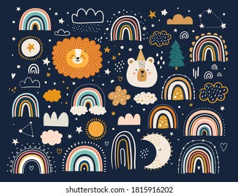 Abstract doodles. Baby animals pattern. Fabric pattern. Vector illustration with cute animals. Nursery baby pattern illustration