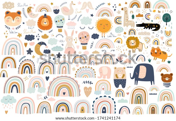Abstract doodles. Baby animals pattern.\
Fabric pattern. Vector illustration with cute animals. Nursery baby\
pattern illustration