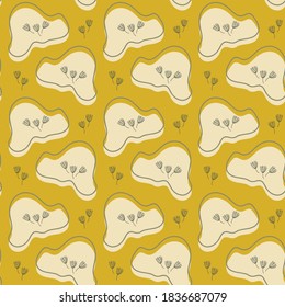 Abstract doodles background in brown and green, seamless vector pattern.