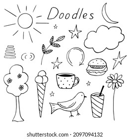 Abstract doodles nature, weather and food for concept design vector illustration, hand drawing