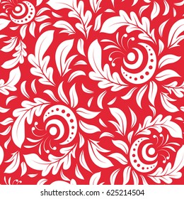 Abstract doodles on a red background. Damask seamless pattern with doodles. Royal wallpaper. Vector stylish ornament.