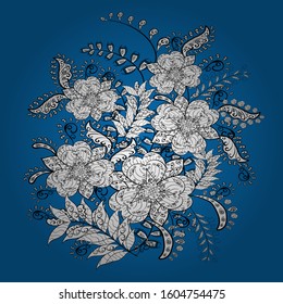 Abstract doodles pattern. Black, white and blue on colors. Nice background. Seamless Cute fabric pattern. - stock. Vector illustration.