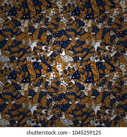Abstract doodles pattern. It can be used on mug prints, baby apparels, wallpaper, wrapping boxes etc. Seamless Cute fabric pattern. Pattern orange, black and blue on colors. Vector sketch. - stock.
