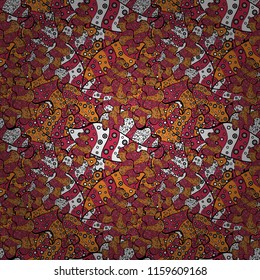 Abstract doodles pattern. Seamless Cute fabric pattern. Vector illustration. Nice background. - stock. Black, magenta, orange, white and gray on colors.