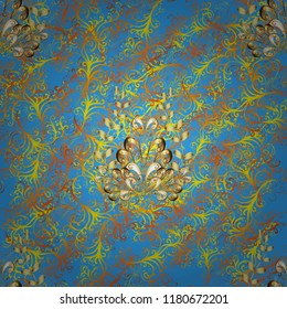 Abstract doodles pattern. Seamless Cute fabric pattern. - stock. Vector illustration. Blue, yellow and orange on colors. Nice background.