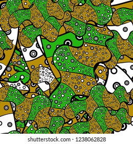 Abstract doodles pattern. - stock. Seamless Cute fabric pattern. Nice background. Black, yellow and green on colors. Vector illustration.