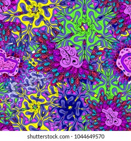 Abstract doodles pattern. Vector illustration. Nice background. - stock. Violet, black and blue on colors. Seamless Cute fabric pattern.