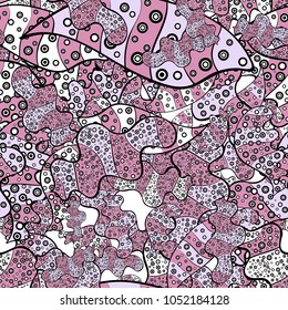 Abstract doodles pattern. Vector illustration. Pink, neutral and black on colors. Nice background. Seamless Cute fabric pattern.