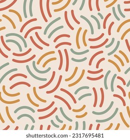 Abstract doodles seamless pattern. Retro styled endless background with hand drawn squiggles. Colorful fun, playful repeat vector illustration