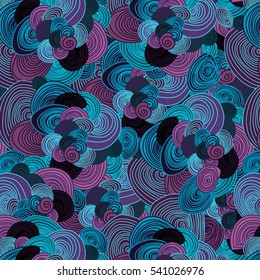 Abstract doodles seamless pattern. Spiral form doodle background. 