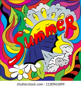 Abstract doodling bright background on a theme of travel and summer.