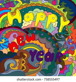Abstract doodling colorful pattern on the theme of the New Year