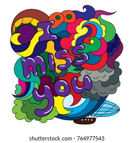 Abstract doodling drawing I miss you