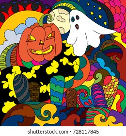 Abstract doodling drawing on a theme of a holiday Halloween