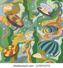Abstract doodling fantasy drawing colorful art vector background