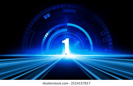 Abstract Door open Light Number 1 of technology background Hitech communication concept innovation background vector design. 