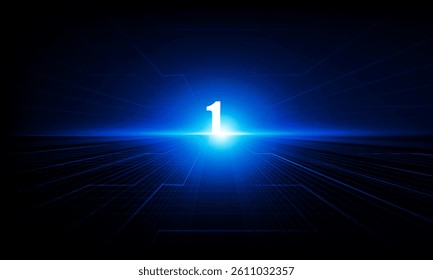 Abstract Door open Number 1 Light of technology background Hitech communication concept innovation background vector design. 