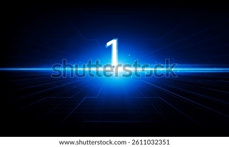 Abstract Door open Number 1 Light of technology background Hitech communication concept innovation background vector design. 