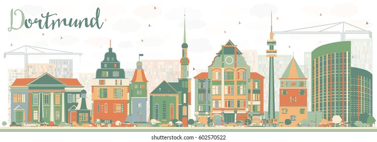 Abstract Dortmund Skyline with Color Buildings. Vector Illustration. Business Travel and Tourism Concept with Historic Architecture. Image for Presentation Banner Placard and Web Site.